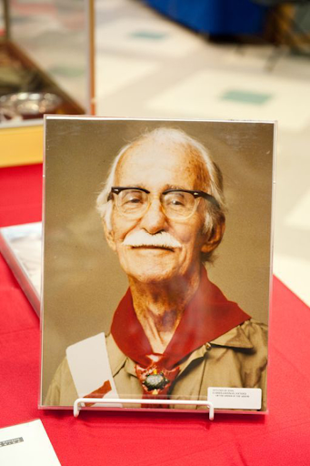 A photo of Goodman on display at his service.