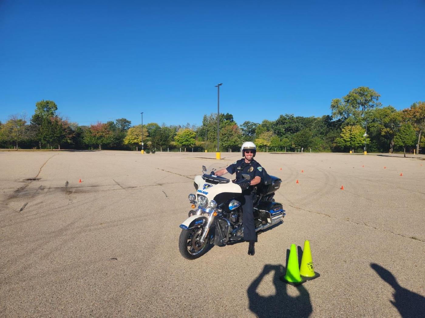 Eugene on a police motorcycle during a motor officer training course in fall 2024. The Motorcycle Unit is one of many specialty units that Eugene oversees.